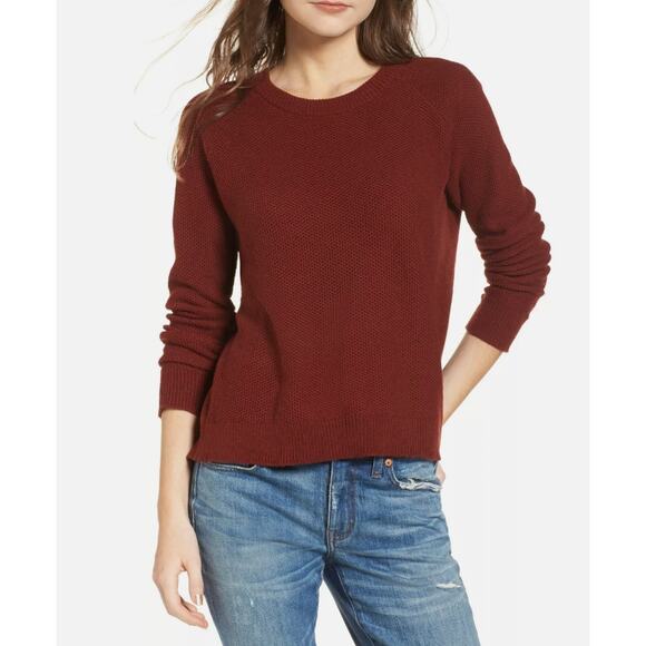Madewell Womans XS Waffle Knit Cotton Sweater Cross Over Back ScoopNeck Rust Red - Picture 1 of 7